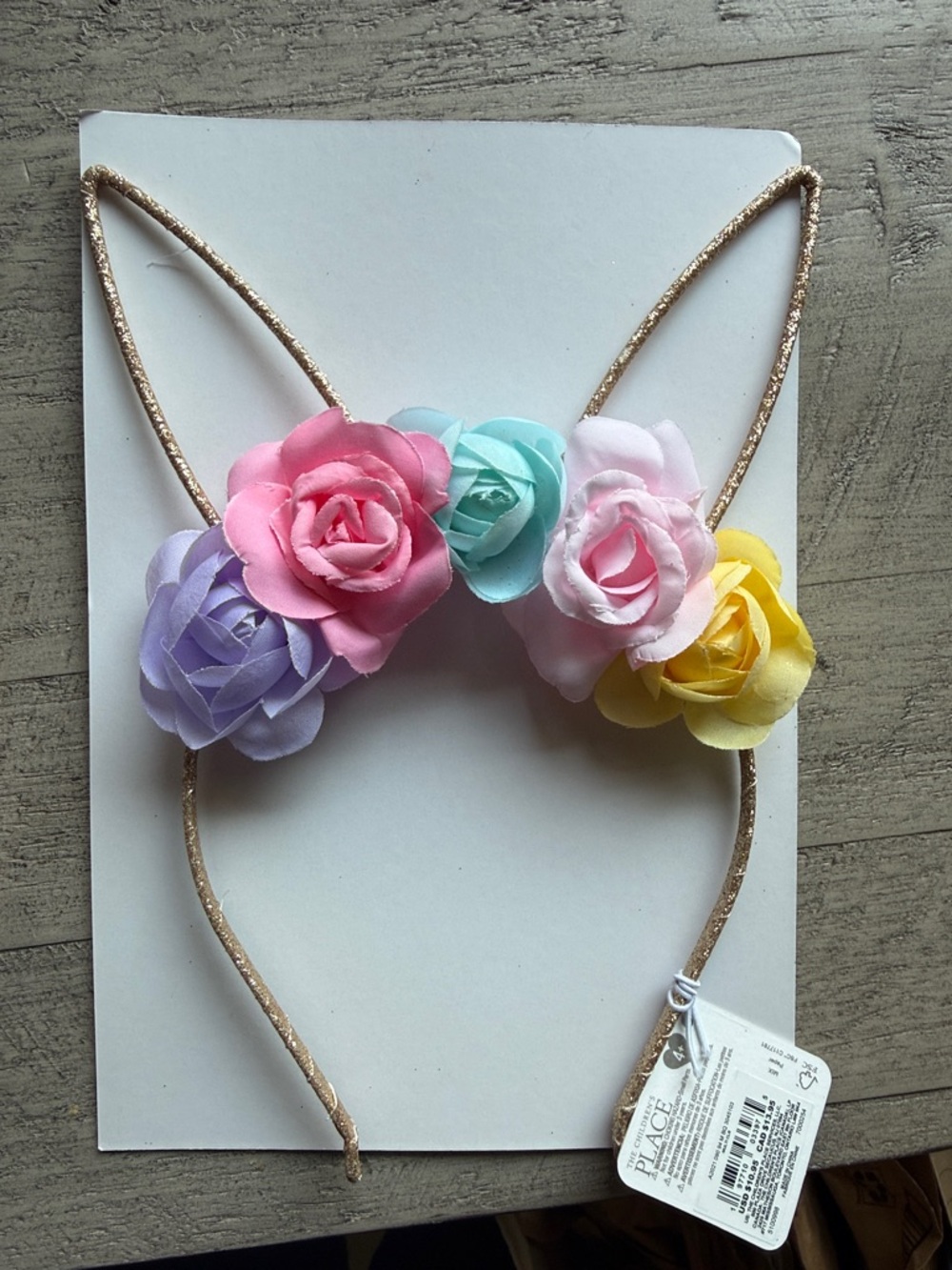 The Children's Place Gold Cat Ear Headband with Pastel Flower Accents